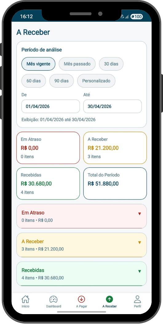 Contas a Receber do Aplicativo Moyra Finanças